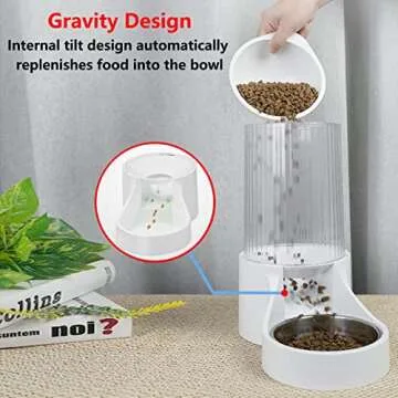 Makikuser Automatic Cat Feeder, 3.8L Large Automatic Cat Feeders Gravity Cat Food Dispenser with Detachable Top Lid, Visible Bottle and Stainless Steel Bowl for Cat, Dog and Pet (White)
