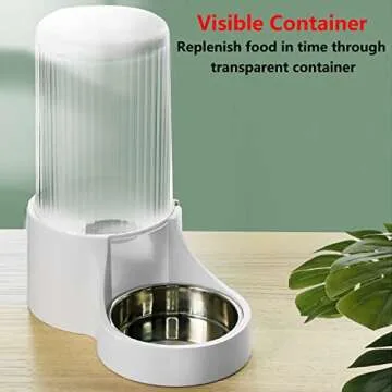 Makikuser Automatic Cat Feeder, 3.8L Large Automatic Cat Feeders Gravity Cat Food Dispenser with Detachable Top Lid, Visible Bottle and Stainless Steel Bowl for Cat, Dog and Pet (White)