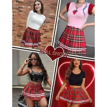 Avidlove Women's Skirts Plaid Skirt for Women Casual Stretchy Pleated Mini Tennis Skater Skirt Basic Skirt School Cheerleader (Black Red Plaid,M)