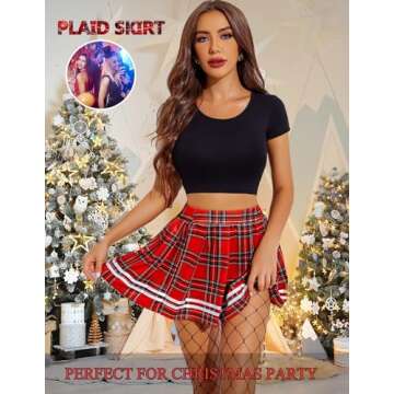 Avidlove Women's Skirts Plaid Skirt for Women Casual Stretchy Pleated Mini Tennis Skater Skirt Basic Skirt School Cheerleader (Black Red Plaid,M)