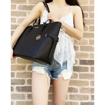 Michael Kors Gilly Large Jet Set Drawstring Top Zip Tote Black Saffiano Leather