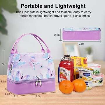 DiiCCi Small Purple Lunch Bags for Women, Double Deck Lunch Box for Adults,Portable Lunch Tote Bag f...