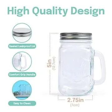 Estilo 16 oz Mason Jar Set of 6 - Glass Drinking Cups