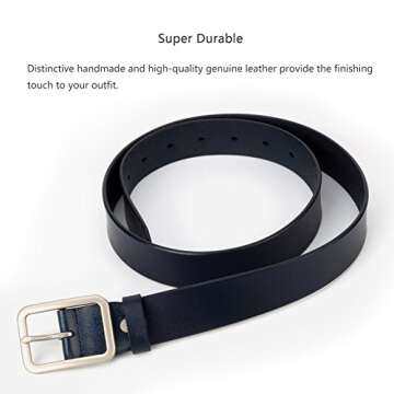HaloVa Women's Leather Belt, Luxury Dress Genuine Cowhide Belt for Lady Girls, Dark Blue