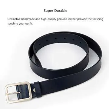 HaloVa Women's Leather Belt, Luxury Dress Genuine Cowhide Belt for Lady Girls, Dark Blue