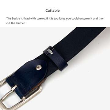 HaloVa Women's Leather Belt, Luxury Dress Genuine Cowhide Belt for Lady Girls, Dark Blue