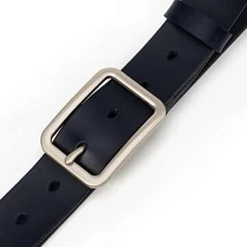 HaloVa Women's Leather Belt, Luxury Dress Genuine Cowhide Belt for Lady Girls, Dark Blue