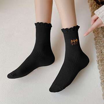Stylish Ruffle Floral Crew Ankle Socks for Women