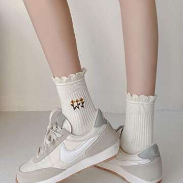 Stylish Ruffle Floral Crew Ankle Socks for Women