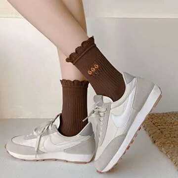 Stylish Ruffle Floral Crew Ankle Socks for Women