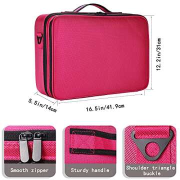 JOURMON Makeup Case Travel Makeup Train Case Organizer Cosmetic Bag Portable with Adjustable Dividers and Shoulder Strap for Makeup Brushes Toiletry Travel Accessories(Rose Red, L)