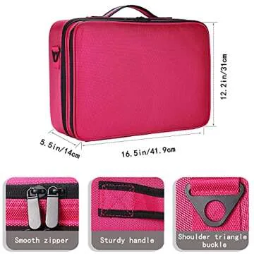 JOURMON Makeup Case Travel Makeup Train Case Organizer Cosmetic Bag Portable with Adjustable Dividers and Shoulder Strap for Makeup Brushes Toiletry Travel Accessories(Rose Red, L)