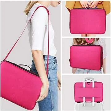 JOURMON Makeup Case Travel Makeup Train Case Organizer Cosmetic Bag Portable with Adjustable Dividers and Shoulder Strap for Makeup Brushes Toiletry Travel Accessories(Rose Red, L)