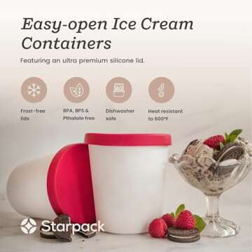 Starpack 'Freeze the Day' Ice Cream Storage Container for Freezer (2 Pcs) - 1 Quart Ice Cream Contai...