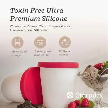 Starpack 'Freeze the Day' Ice Cream Storage Container for Freezer (2 Pcs) - 1 Quart Ice Cream Containers for Homemade Dessert - Reusable Frozen Treat Containers with Lids - Leak-Free Lids (Silicone)