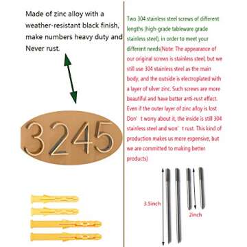 5’’ Floating House Number - Modern Zinc Alloy Address Number with Extended 304 Stainless Steel Screws for Optimal Floating Effect-Gold-Number 6