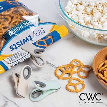 COOK WITH COLOR Bag Clips with Magnet - Chip Clips, Food Storage with Airtight Seal Grip for Bread, ...