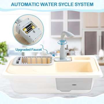 Beright Play Kitchen Sink Toys, Extral Storage Bin Included, Toddler Sink Toys with Upgraded Faucet, Pretend Play Toys Running Water, Perfectly Matched with Beright Sensory Table