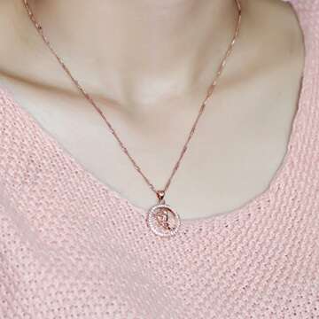 Uloveido 12 Zodiac Sagittarius Angle Necklace with Rose Gold Plated Men Shooter Shape Cubic Zirconia...