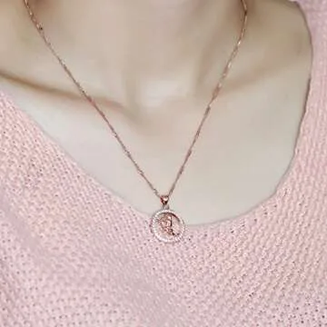 Uloveido 12 Zodiac Sagittarius Angle Necklace with Rose Gold Plated Men Shooter Shape Cubic Zirconia...