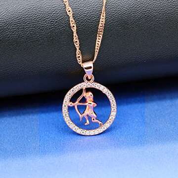 Uloveido 12 Zodiac Sagittarius Angle Necklace with Rose Gold Plated Men Shooter Shape Cubic Zirconia Constellation Pendant Jewelry Necklace Birthday Nov 23rd to Dec 21st Gift N1047