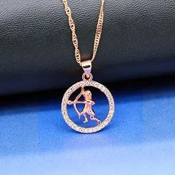 Uloveido 12 Zodiac Sagittarius Angle Necklace with Rose Gold Plated Men Shooter Shape Cubic Zirconia Constellation Pendant Jewelry Necklace Birthday Nov 23rd to Dec 21st Gift N1047