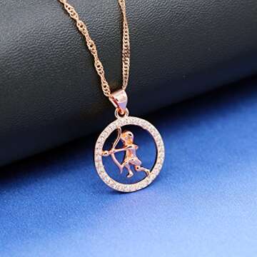 Uloveido 12 Zodiac Sagittarius Angle Necklace with Rose Gold Plated Men Shooter Shape Cubic Zirconia Constellation Pendant Jewelry Necklace Birthday Nov 23rd to Dec 21st Gift N1047