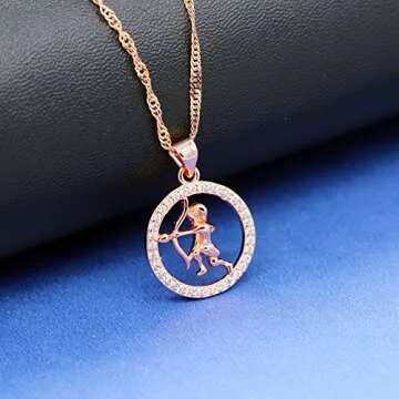 Uloveido 12 Zodiac Sagittarius Angle Necklace with Rose Gold Plated Men Shooter Shape Cubic Zirconia Constellation Pendant Jewelry Necklace Birthday Nov 23rd to Dec 21st Gift N1047
