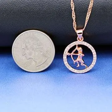 Uloveido 12 Zodiac Sagittarius Angle Necklace with Rose Gold Plated Men Shooter Shape Cubic Zirconia Constellation Pendant Jewelry Necklace Birthday Nov 23rd to Dec 21st Gift N1047