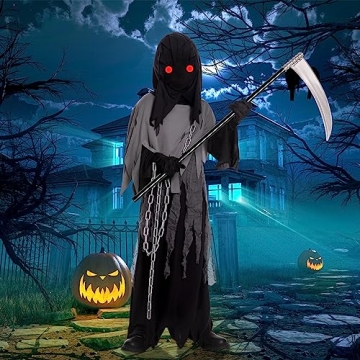 Grim Reaper Costume for Kids with Glowing Eyes