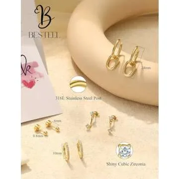 Trendy Hypoallergenic Gold Earrings Set for Women