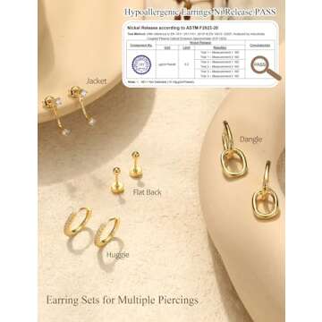 BESTEEL 4 Pairs Gold Earrings for Women Trendy Hypoallergenic 14K Gold Plated Hoop Earring Set Small Surgical Steel Flat Back Stud Earrings Stack Cute Dangle Cartilage Piercing Jewelry Paperclip Set