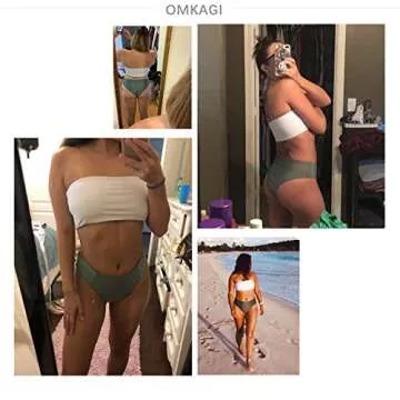 OMKAGI Women's 2 Pieces Bandeau Bikini Swimsuits Off Shoulder High Waist Bathing Suit High Cut(Medium,White Green-770)