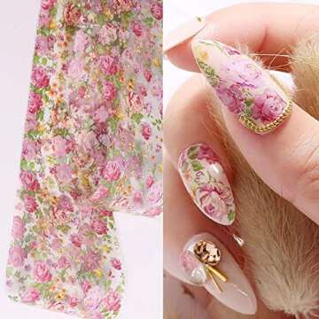 Makartt 10 Rolls Flower Print Nail Foil Transfer Stickers, Colorful Florals Pattern Nail Foil Sheets Adhesive Nail Decals Nail Art Design Tool for DIY Nail Decoration