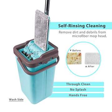 Moppson Flat Mop and Bucket System with Wringer for Floor Cleaning with 4 Washable Microfiber Mop Pads