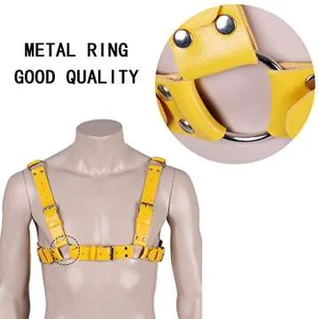 BBOHSS Men's Leather Body Harness Punk Chest Strap Harness Belt Adjustable Gothic Carnival Dance Costume Accessories (Orange yellow)
