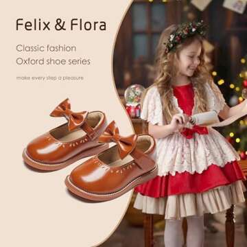 Felix & Flora Toddler Little Girl Brown Princess Dress Shoes-Mary Jane Flats for Girl Party School S...