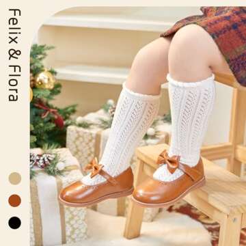 Felix & Flora Toddler Little Girl Brown Princess Dress Shoes-Mary Jane Flats for Girl Party School Shoes(Brown,7 Toddler)