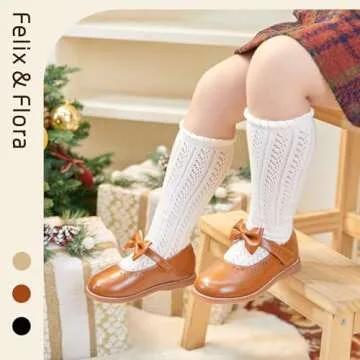 Felix & Flora Toddler Little Girl Brown Princess Dress Shoes-Mary Jane Flats for Girl Party School Shoes(Brown,7 Toddler)