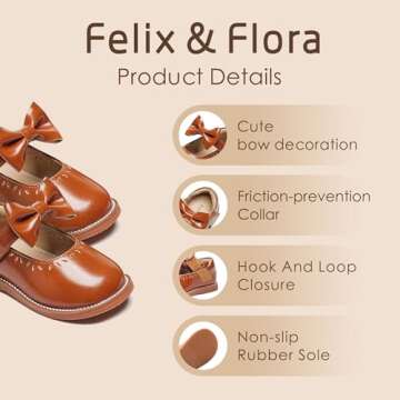 Felix & Flora Toddler Little Girl Brown Princess Dress Shoes-Mary Jane Flats for Girl Party School Shoes(Brown,7 Toddler)