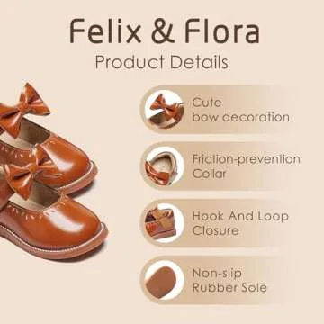 Felix & Flora Toddler Little Girl Brown Princess Dress Shoes-Mary Jane Flats for Girl Party School Shoes(Brown,7 Toddler)