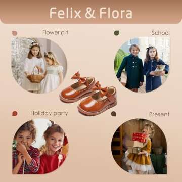 Felix & Flora Toddler Little Girl Brown Princess Dress Shoes-Mary Jane Flats for Girl Party School Shoes(Brown,7 Toddler)