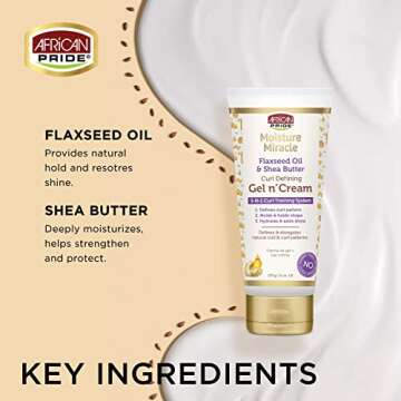 African Pride Moisture Miracle Gel n' Cream - 3-In-1 Curl Training System, Defines Curls, Holds Shape, Hydrates, Adds Shine, Contains Flaxseed Oil & Shea Butter, Defines & Elongates, 6 oz