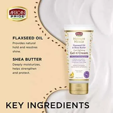 African Pride Moisture Miracle Gel n' Cream - 3-In-1 Curl Training System, Defines Curls, Holds Shape, Hydrates, Adds Shine, Contains Flaxseed Oil & Shea Butter, Defines & Elongates, 6 oz