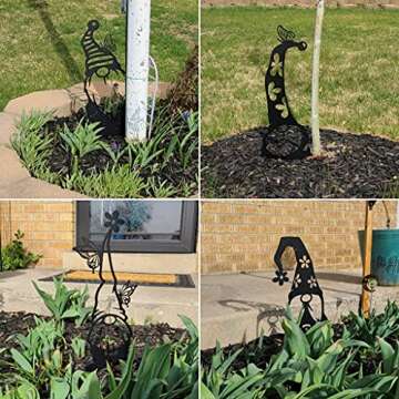 RealSteel Metal Garden Gnomes Outdoor – Steel 4 Pack Lawn Ornaments & Statues, Funny Yard Decor, Weatherproof Garden Decoration, Gift for Gardeners (Black)