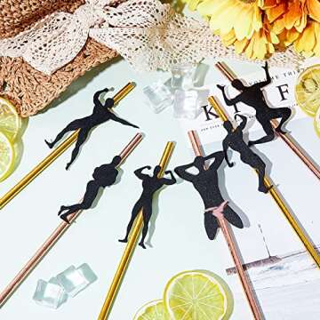 36 Pieces Men Party Decorations Bachelorette Straws Rose Gold and Gold Confetti Straws Glitter for Bridal Shower Favors Supplies Bachelorette Party Decorations