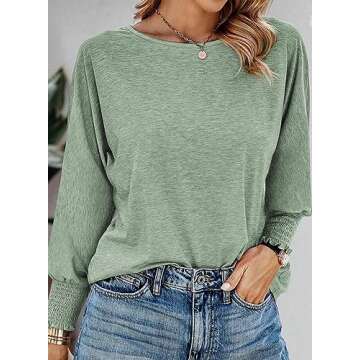 Dokotoo Womens Fall Tops Fashion 2024 Outfits Long Sleeve Tops Tshirts Shirts Women Tunic Green Plus Size Tops Trendy T Shirts Business Blouses for Women Dressy Casual Teacher Cute Plain Work Tees