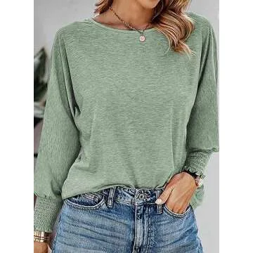 Dokotoo Womens Fall Tops Fashion 2024 Outfits Long Sleeve Tops Tshirts Shirts Women Tunic Green Plus Size Tops Trendy T Shirts Business Blouses for Women Dressy Casual Teacher Cute Plain Work Tees