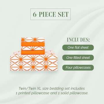 Elegant Comfort Luxury Soft 6-Piece Cube Geometric Pattern Sheet Set - 1500 Premium Quality Microfiber - Wrinkle and Fade Resistant Coziest Bedding Set, All around Elastic Fitted Sheet, King, Orange