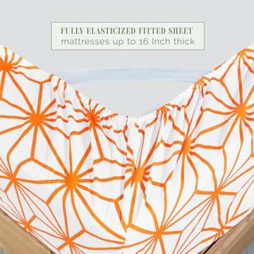 Elegant Comfort Luxury Soft 6-Piece Cube Geometric Pattern Sheet Set - 1500 Premium Quality Microfiber - Wrinkle and Fade Resistant Coziest Bedding Set, All around Elastic Fitted Sheet, King, Orange